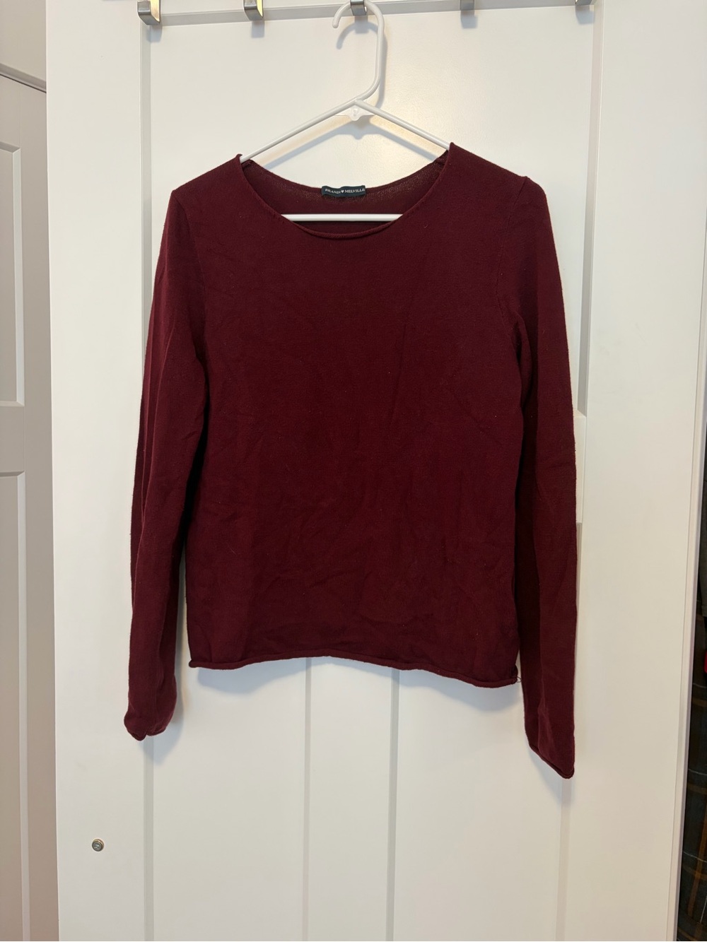 Brandy Melville Long-Sleeve Crewneck Top in Burgundy Wine